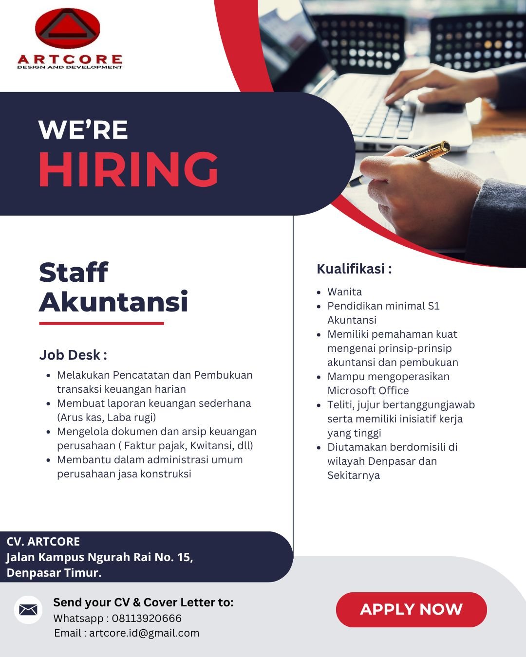 Lowongan Staff Akuntansi CV ARTCORE Denpasar