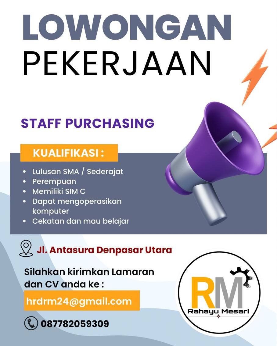 Lowongan Staff Purchasing Rahayu Mesari Denpasar