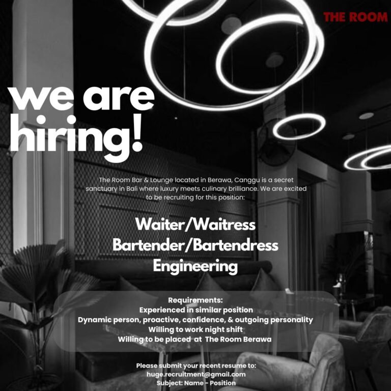 Lowongan Waiter, Bartender, & Engineering The Room Berawa