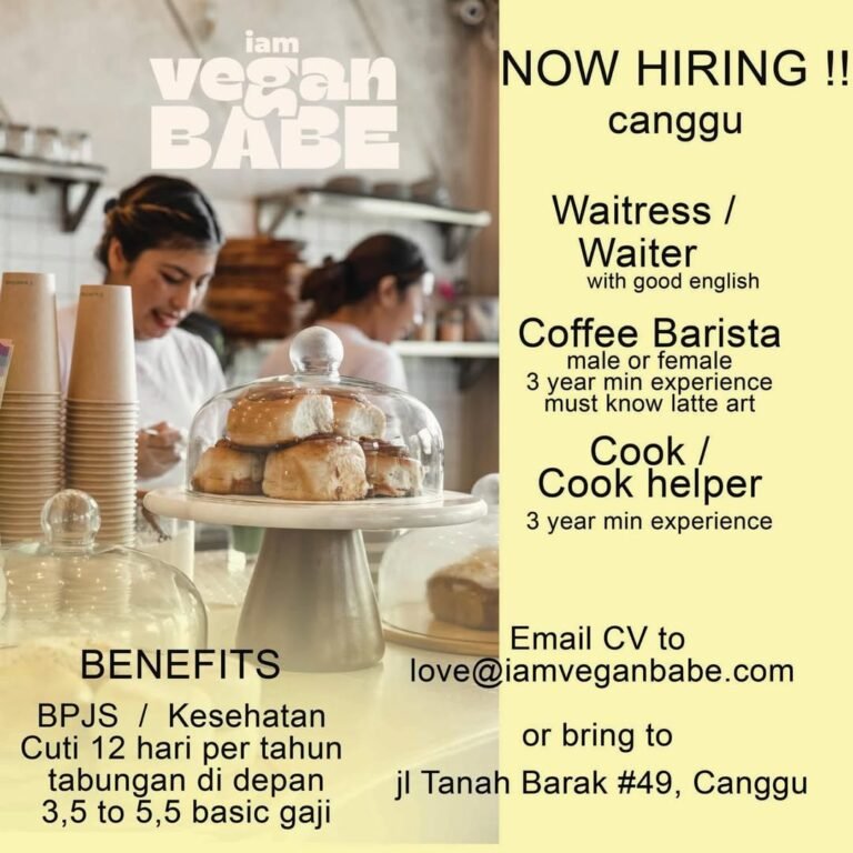 Lowongan Waitress, Barista, & Cook I Am Vegan Babe Canggu