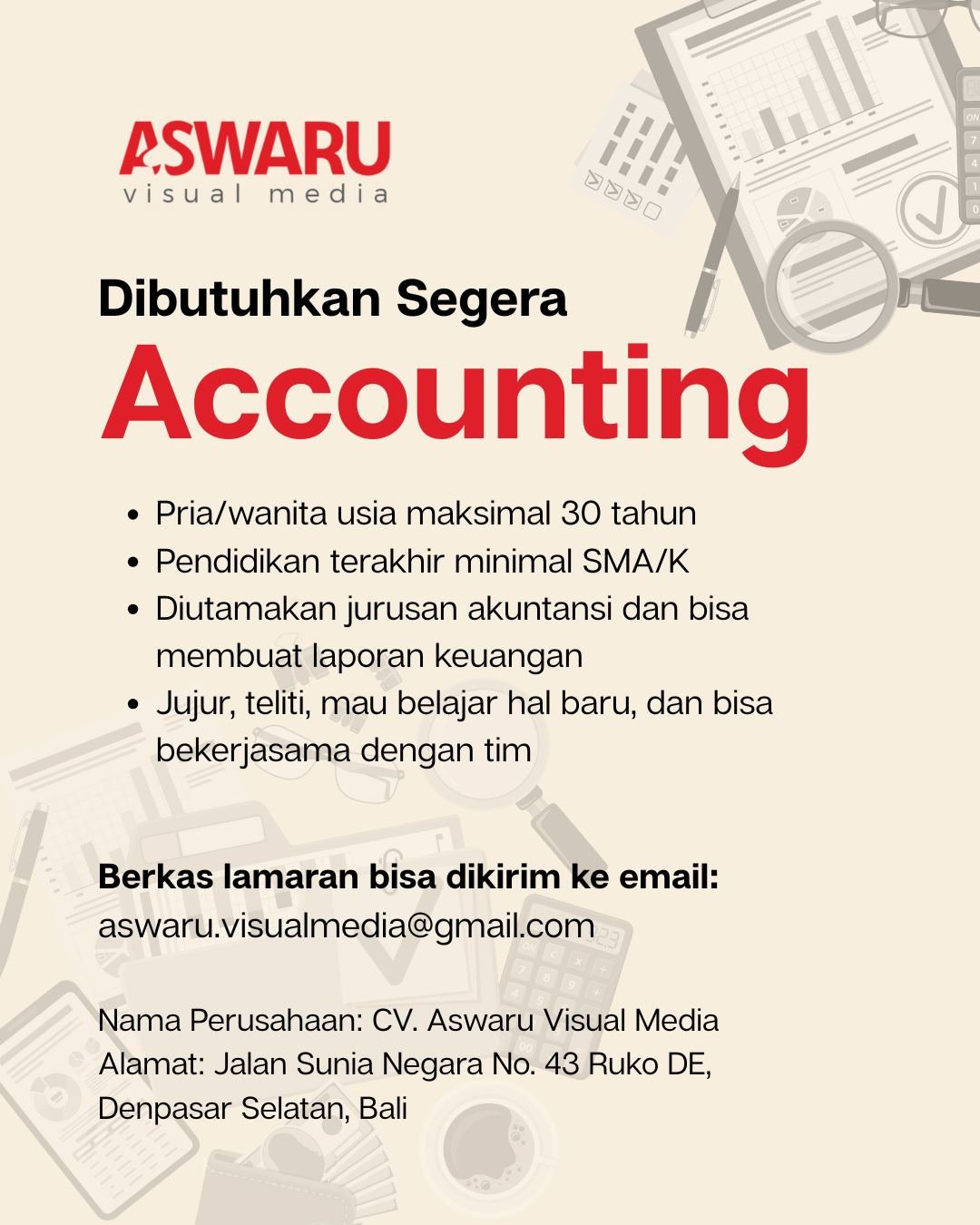 Lowongan Accounting Aswaru Visual Media Denpasar