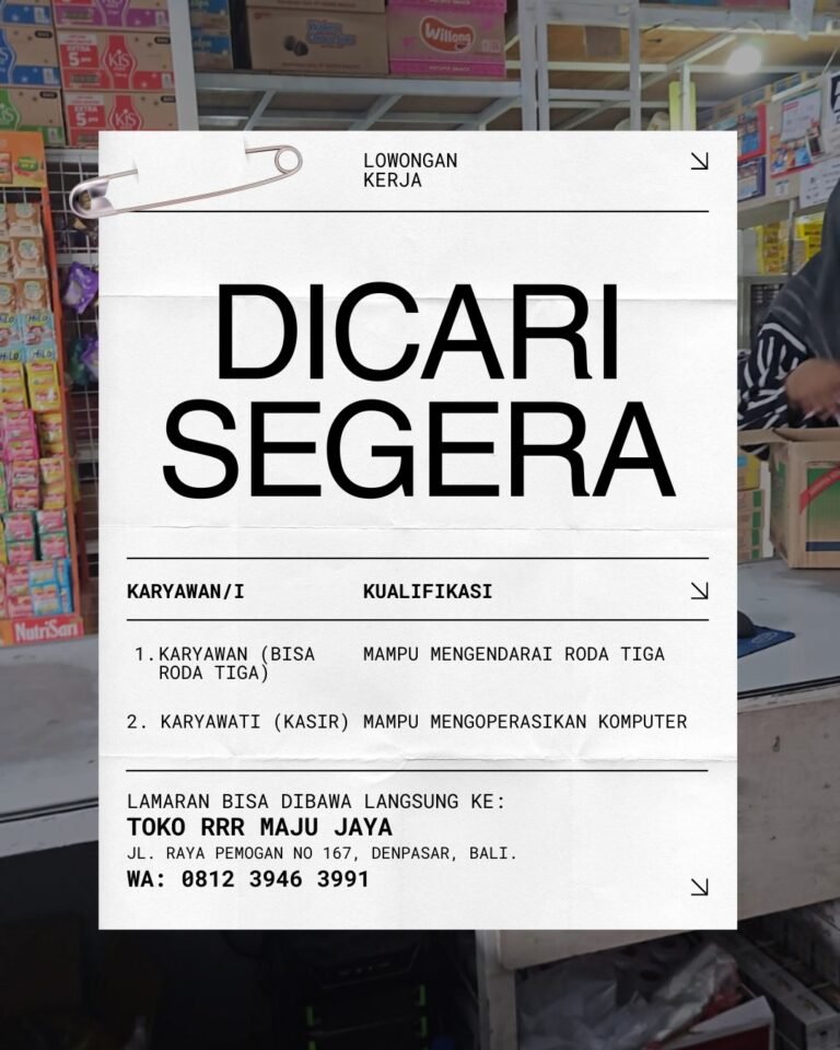 Lowongan Karyawan & Karyawati Toko RRR Maju Jaya Pemogan