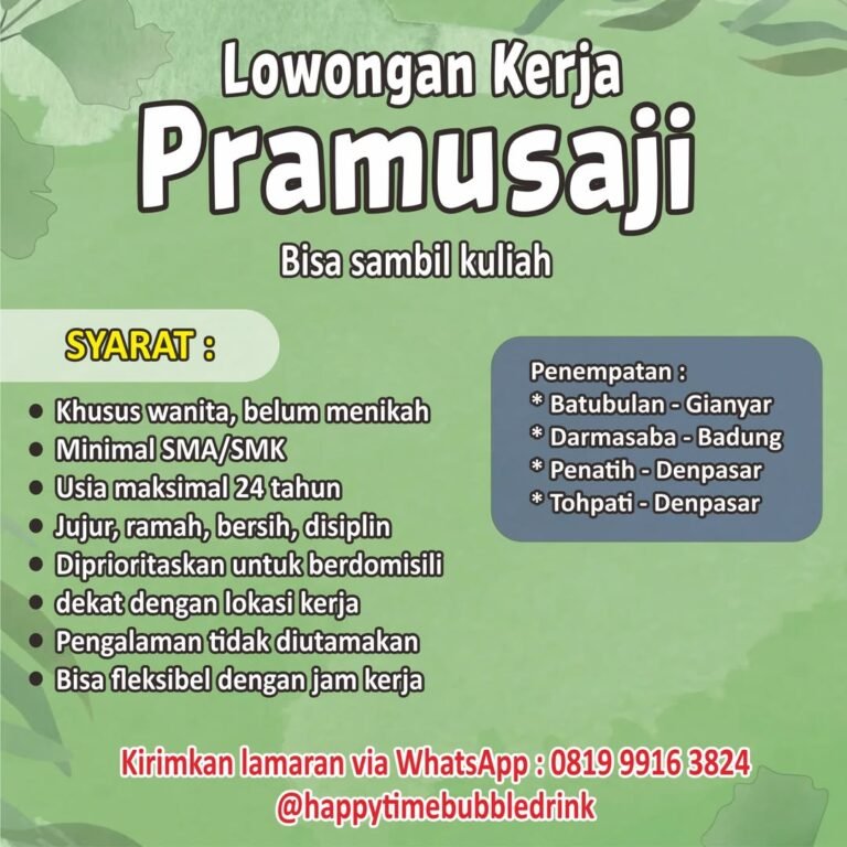 Lowongan Pramusaji Happy Time Bubble Drink