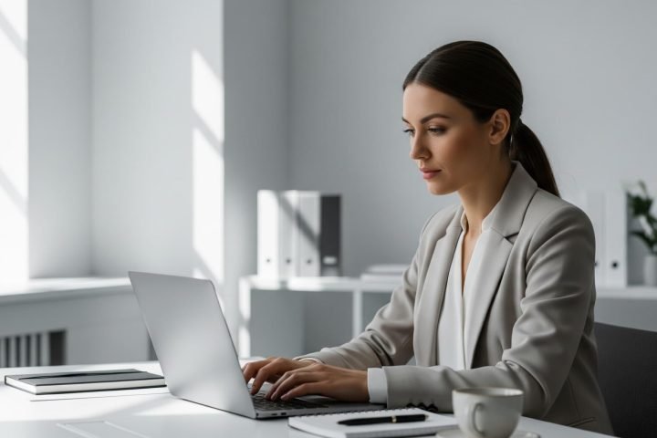 Karyawan baru menyiapkan email izin sakit profesional menggunakan laptop