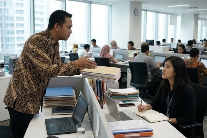 senior memberi tugas untuk karyawan baru